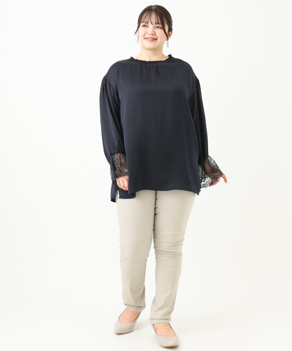 OLLLV13089 eur3(エウルキューブ) 【大きいサイズ】ストレッチスリム裏起毛パンツ グレージュ(89)