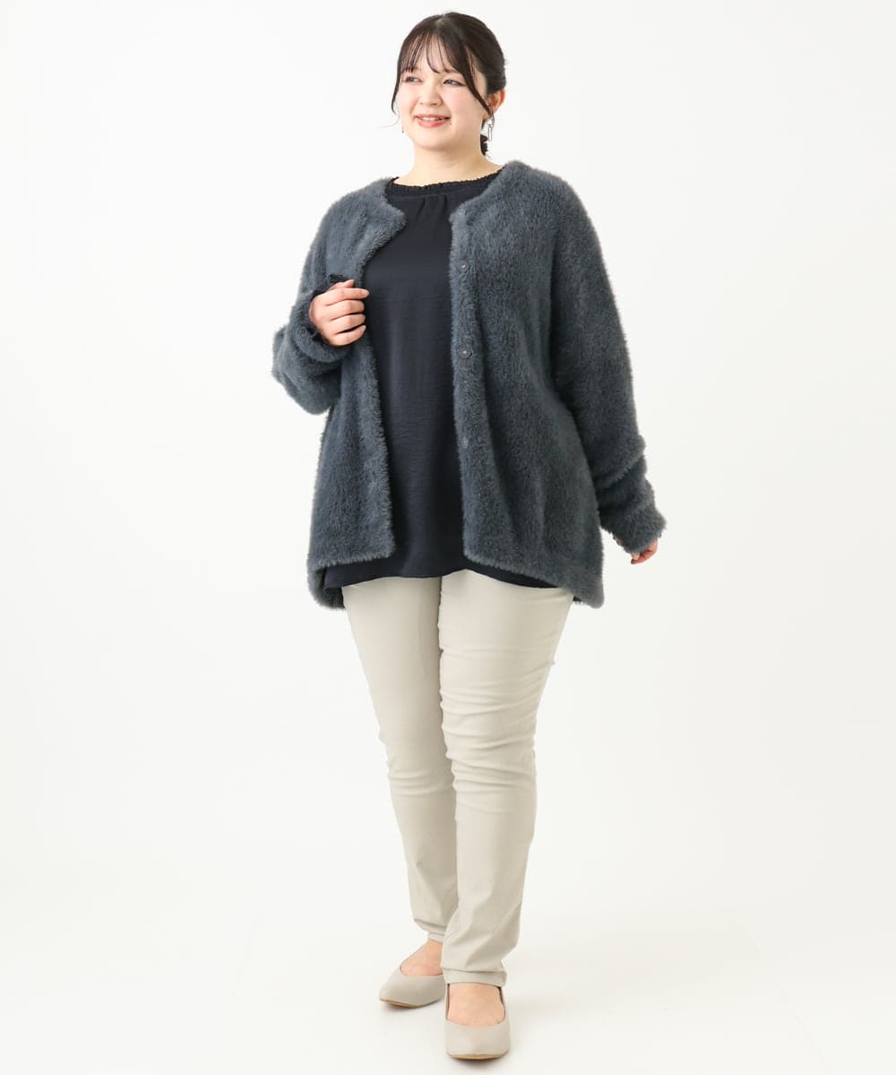 OLLLV13089 eur3(エウルキューブ) 【大きいサイズ】ストレッチスリム裏起毛パンツ グレージュ(89)