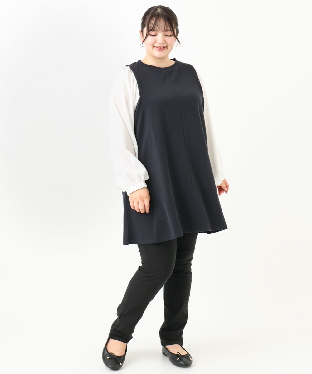 OLLLV13089 eur3(エウルキューブ) 【大きいサイズ】ストレッチスリム裏起毛パンツ ブラック(94)