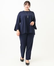 OLLLV24139 eur3(エウルキューブ) 【大きいサイズ/11号サイズあり/セットアップ対応】カットジョーゼットテーパードパンツ ネイビー(57)