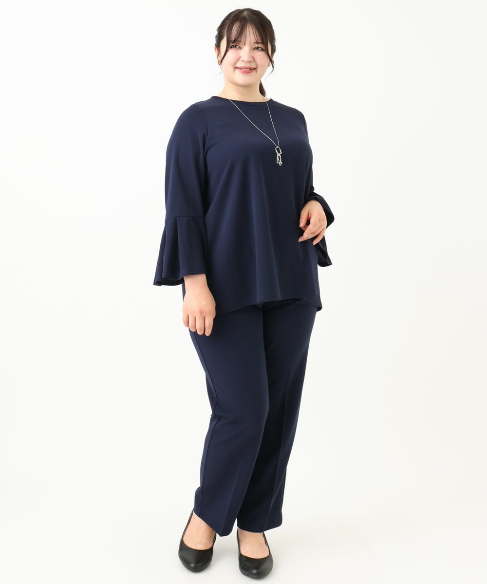 OLLLV24139 eur3(エウルキューブ) 【大きいサイズ/11号サイズあり/セットアップ対応】カットジョーゼットテーパードパンツ ネイビー(57)
