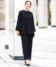 OLLLV24139 eur3(エウルキューブ) 【大きいサイズ/11号サイズあり/セットアップ対応】カットジョーゼットテーパードパンツ ブラック(94)