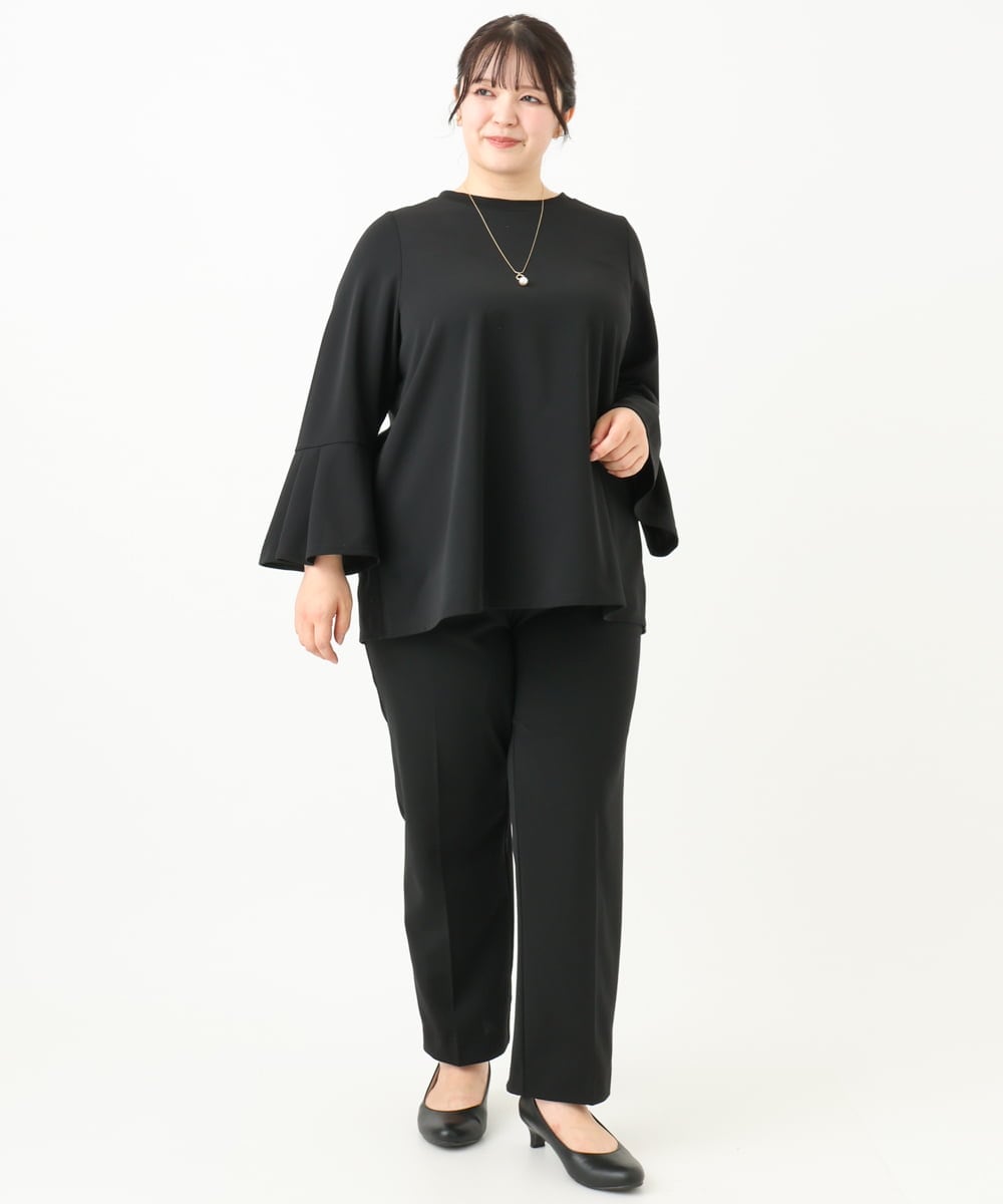 OLLLV24139 eur3(エウルキューブ) 【大きいサイズ/11号サイズあり/セットアップ対応】カットジョーゼットテーパードパンツ ブラック(94)