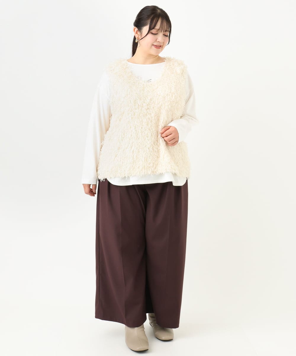 OLLLV25129 eur3(エウルキューブ) 【大きいサイズ】タックパンツ ダークブラウン(87）