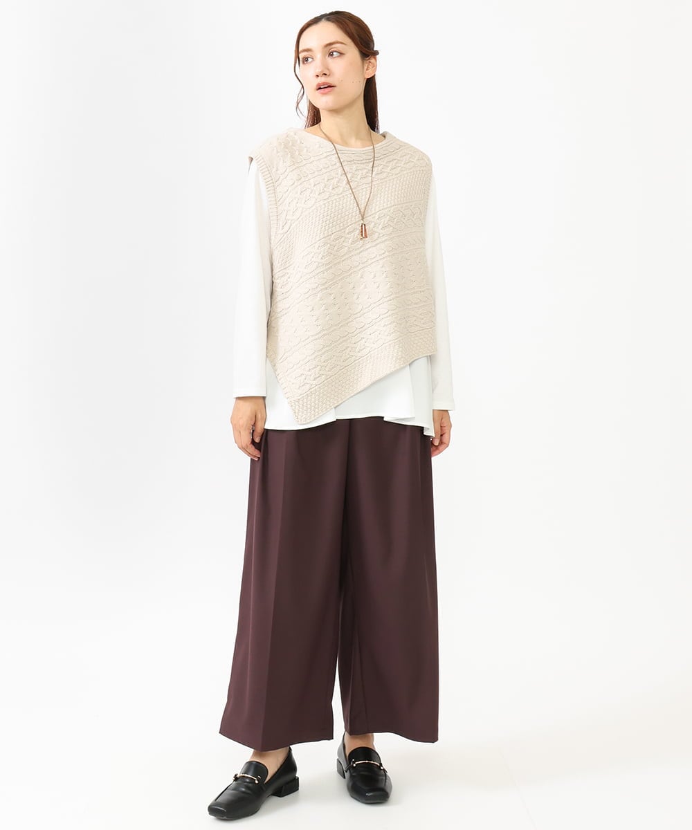 OLLLV25129 eur3(エウルキューブ) 【大きいサイズ】タックパンツ ダークブラウン(87）