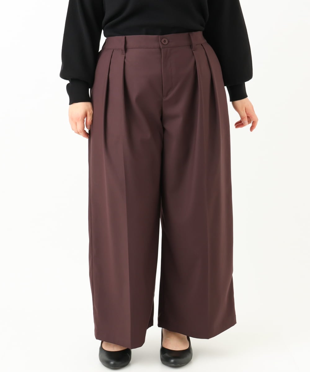 OLLLV25129 eur3(エウルキューブ) 【大きいサイズ】タックパンツ ダークブラウン(87）