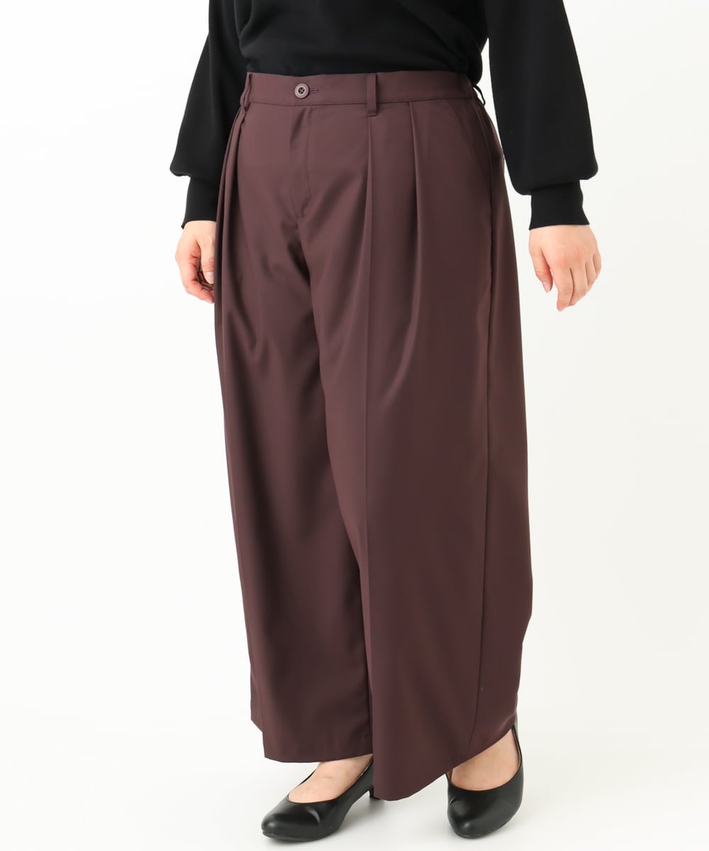 OLLLV25129 eur3(エウルキューブ) 【大きいサイズ】タックパンツ ダークブラウン(87）