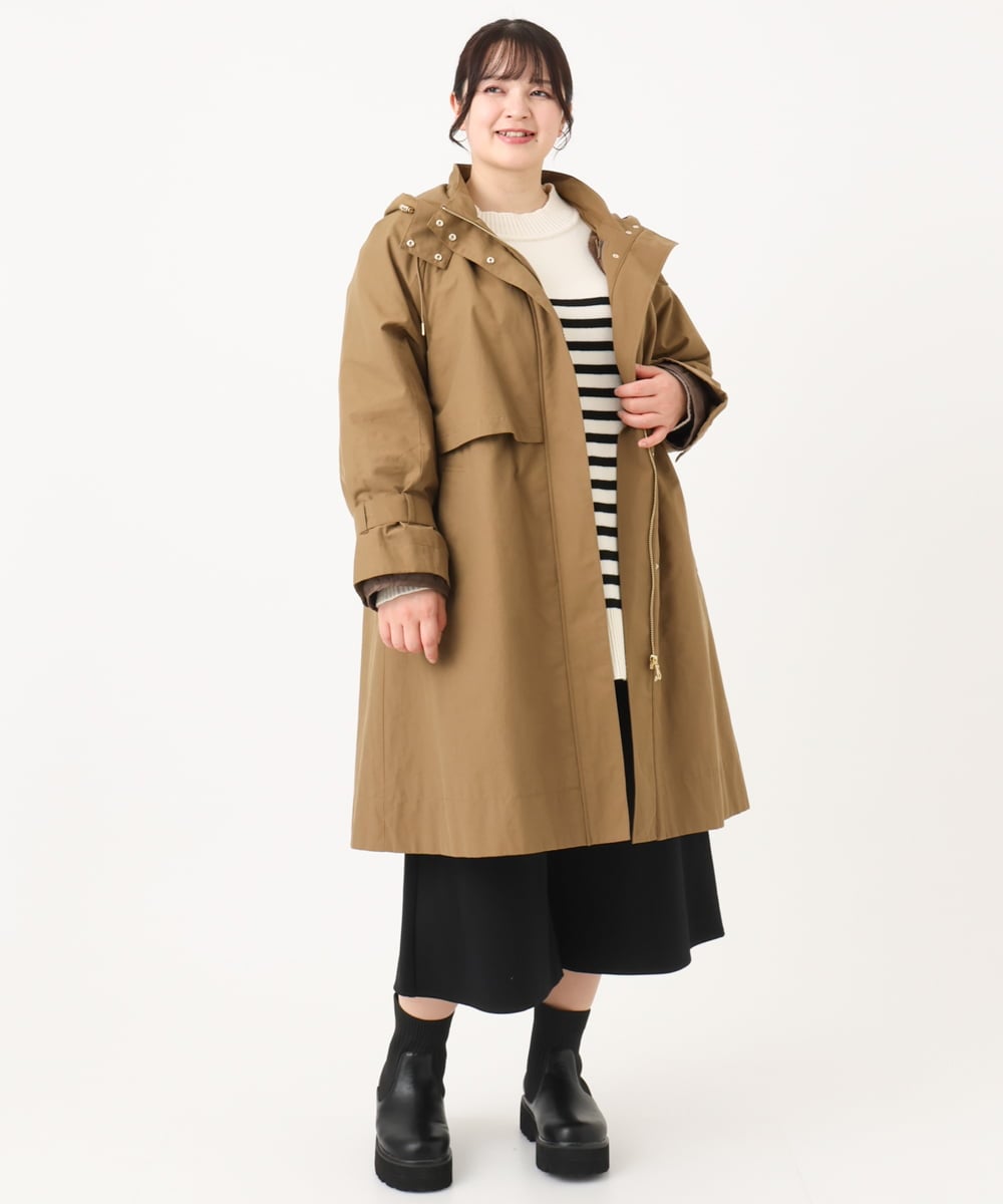 OLUAA05369 eur3(エウルキューブ) 【WEB/一部店舗限定】【大きいサイズ】ファーライナー付フ―テッドコート キャメル(83)
