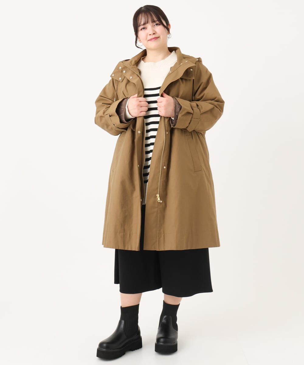 OLUAA05369 eur3(エウルキューブ) 【WEB/一部店舗限定】【大きいサイズ】ファーライナー付フ―テッドコート キャメル(83)