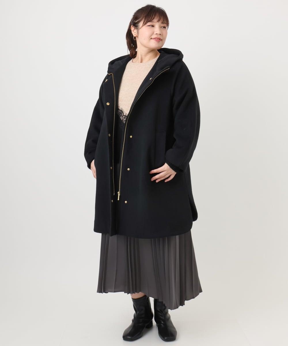OLUAD01349 eur3(エウルキューブ) 【WEB先行販売】【大きいサイズ】ライトカシミヤウールコート ブラック(94)