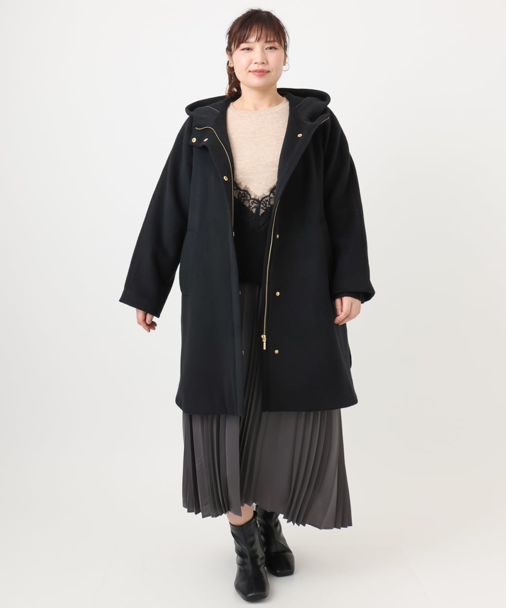 OLUAD01349 eur3(エウルキューブ) 【WEB先行販売】【大きいサイズ】ライトカシミヤウールコート ブラック(94)