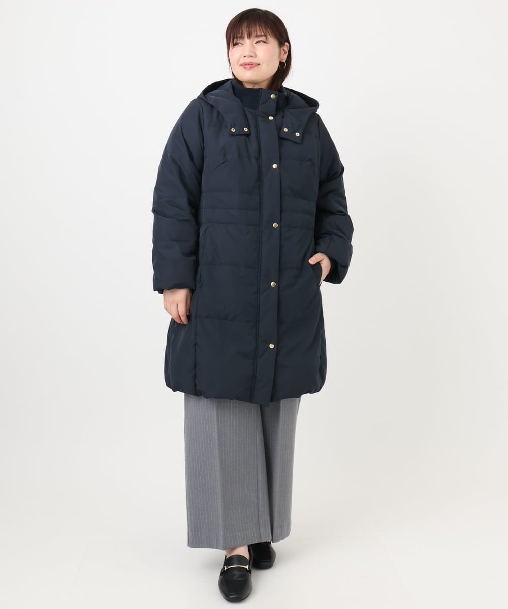 OLUAD03349 eur3(エウルキューブ) 【大きいサイズ】フードロングダウンコート ネイビー(57)