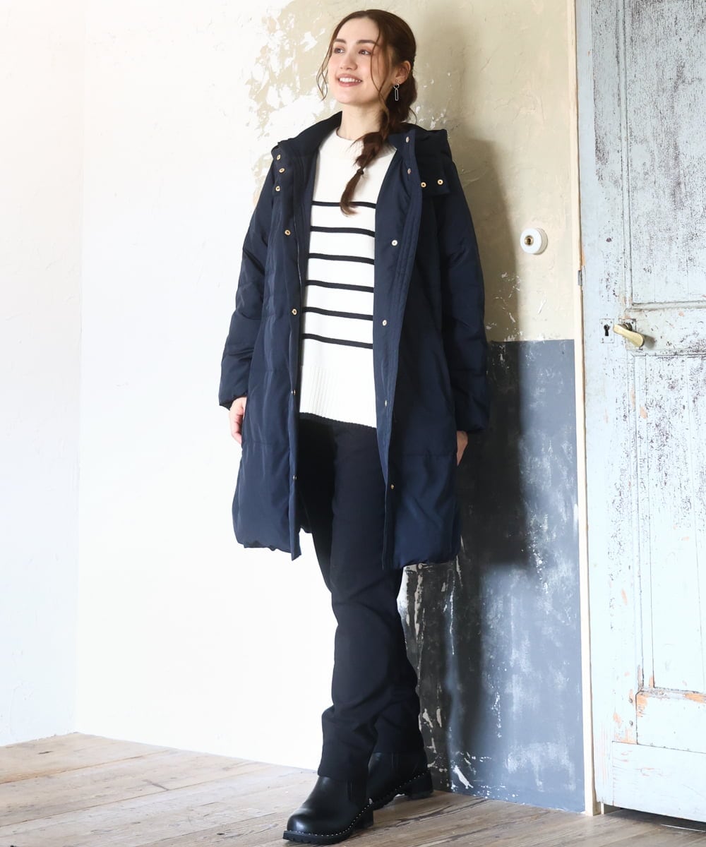OLUAD03349 eur3(エウルキューブ) 【大きいサイズ】フードロングダウンコート ネイビー(57)