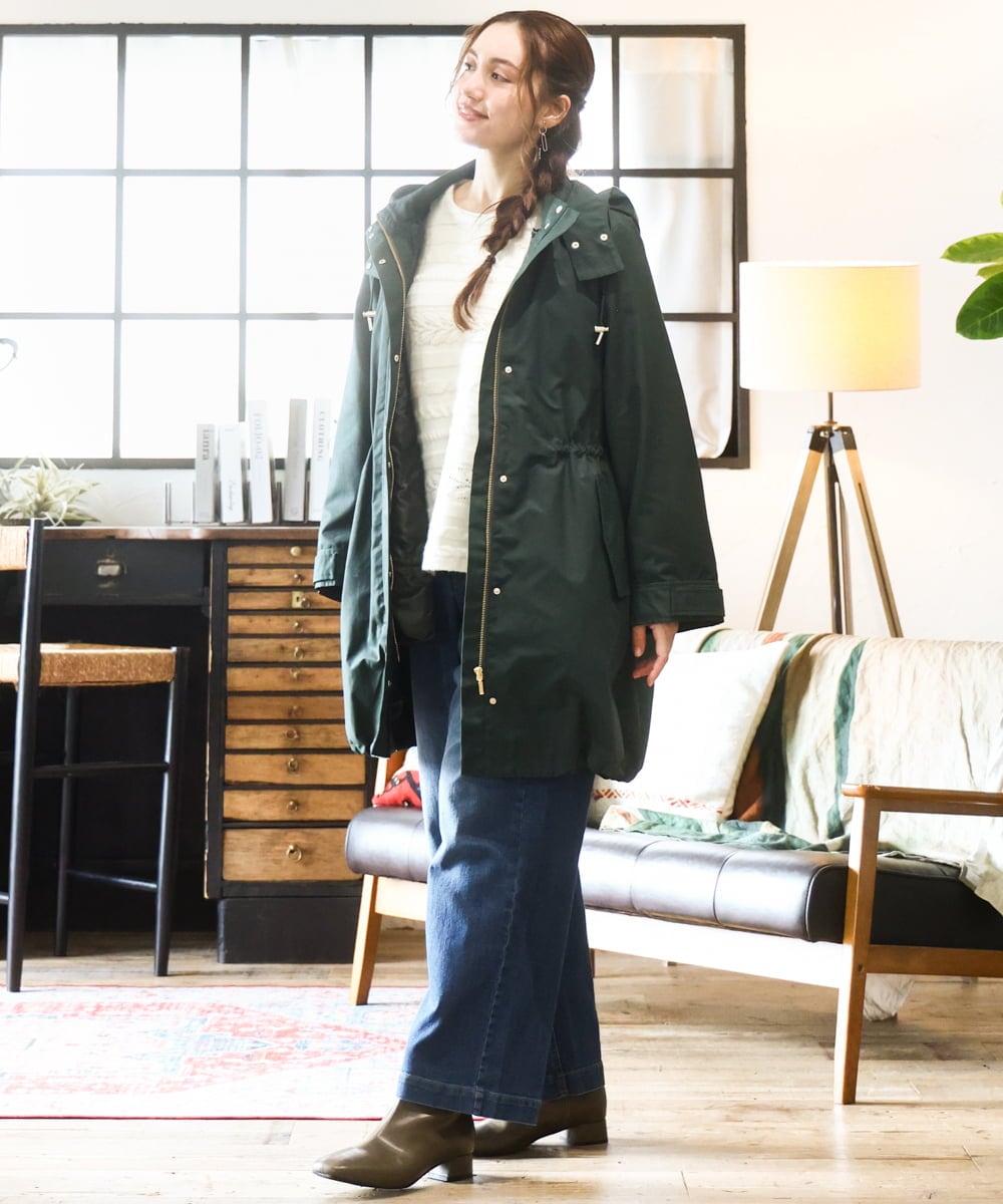 OLUAD04369 eur3(エウルキューブ) 【WEB/一部店舗限定】【大きいサイズ】ライナー付フーディーコート グリーン(35)