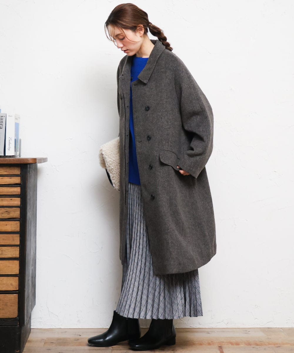 OLUAG01349 eur3(エウルキューブ) 【大きいサイズ】ステンカラーウールコート ダークブラウン