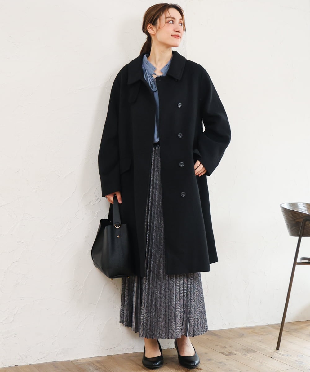 OLUAG01349 eur3(エウルキューブ) 【大きいサイズ】ステンカラーウールコート ブラック