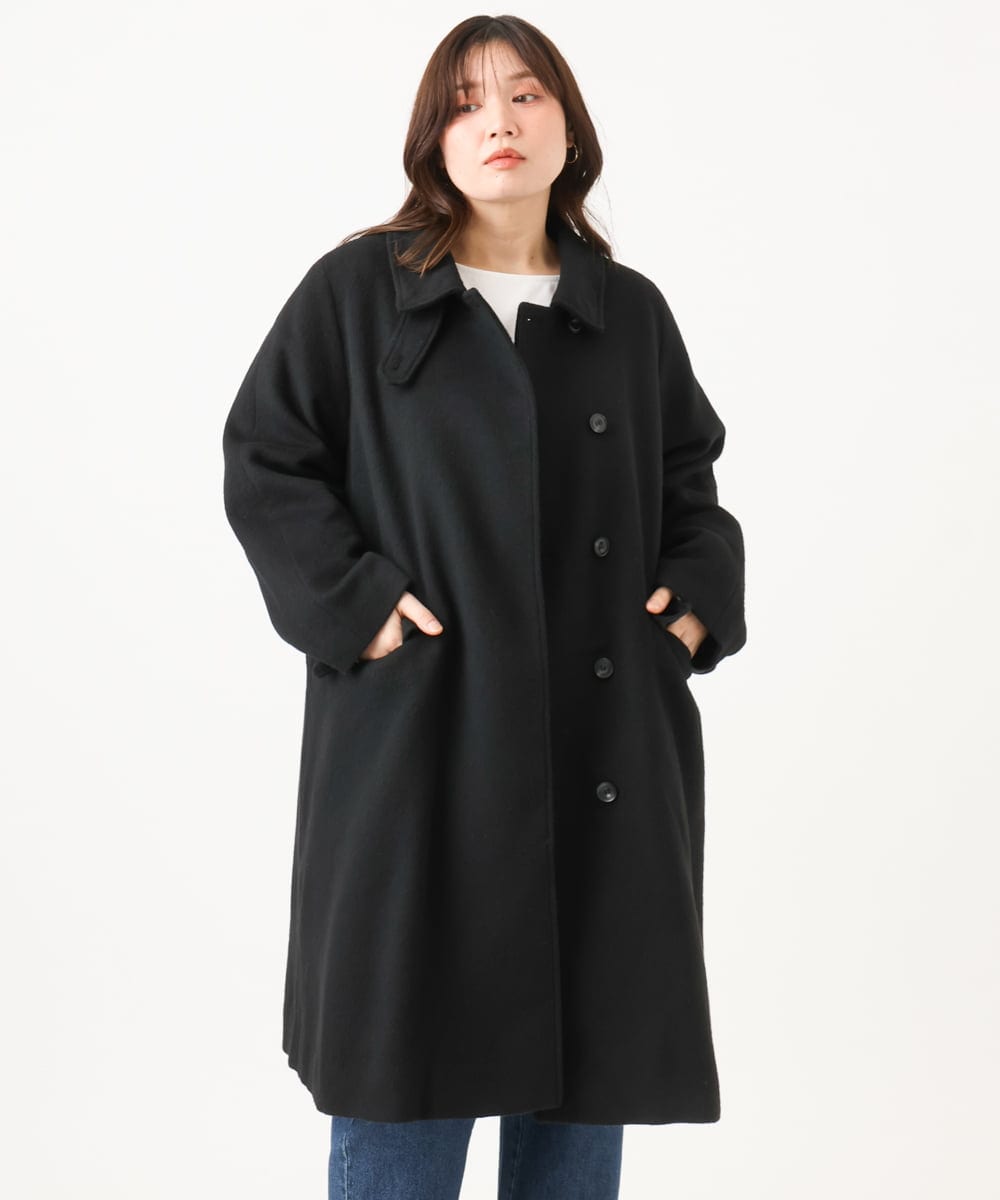 OLUAG01349 eur3(エウルキューブ) 【大きいサイズ】ステンカラーウールコート ブラック