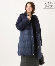 OLUAG02349 eur3(エウルキューブ) 【大きいサイズ】フードロングダウンコート ネイビー