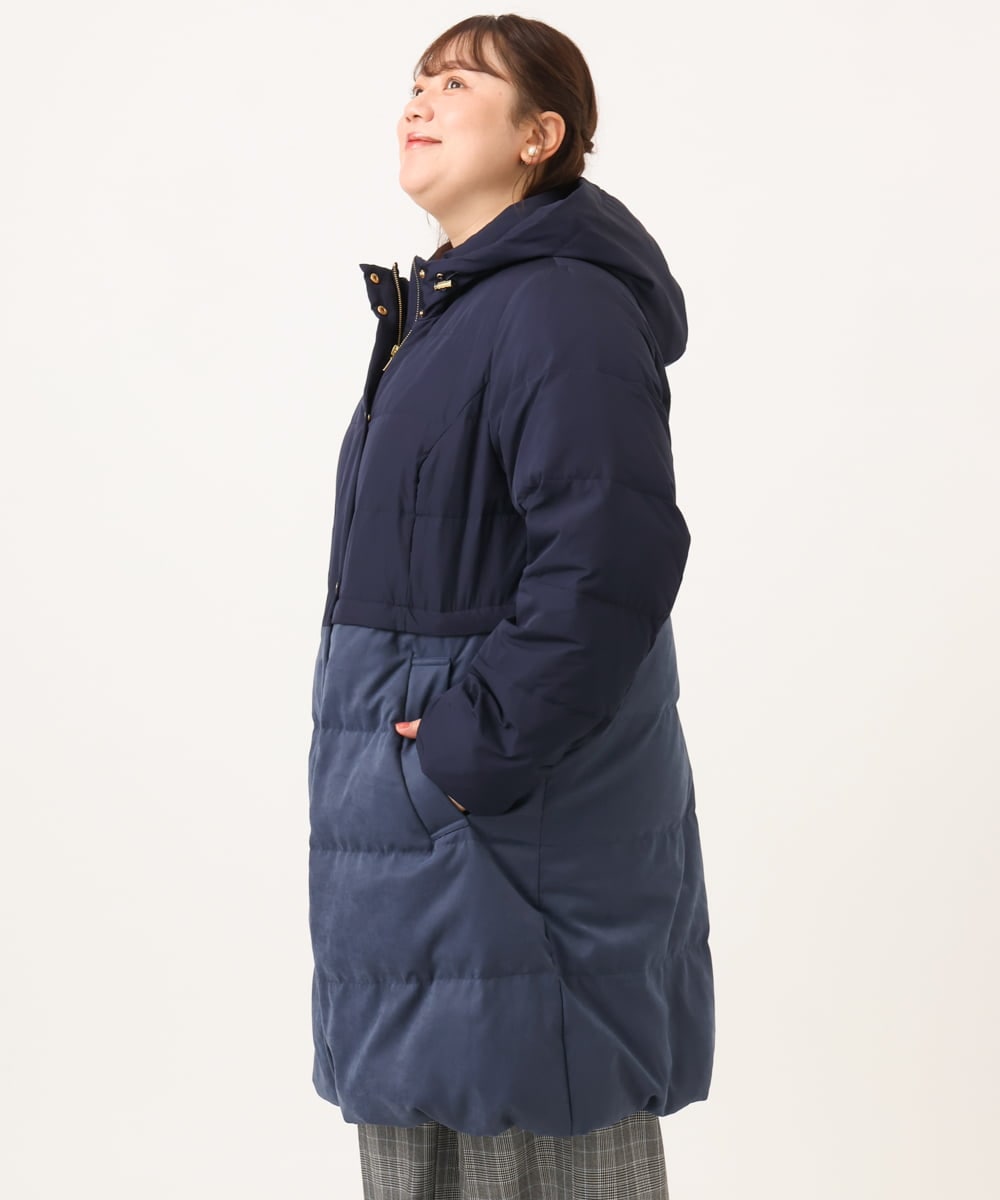 OLUAG02349 eur3(エウルキューブ) 【大きいサイズ】フードロングダウンコート ネイビー