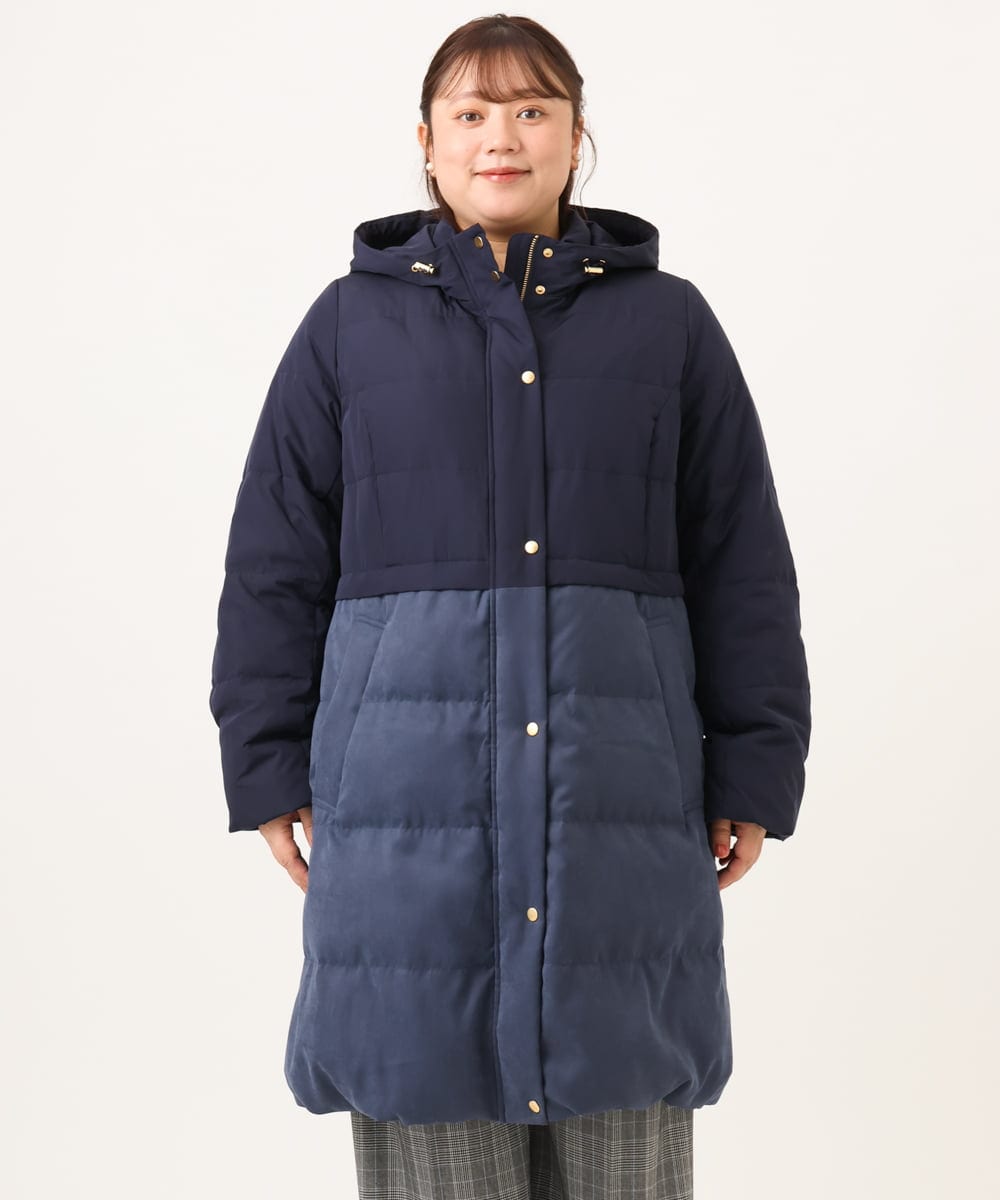 OLUAG02349 eur3(エウルキューブ) 【大きいサイズ】フードロングダウンコート ネイビー