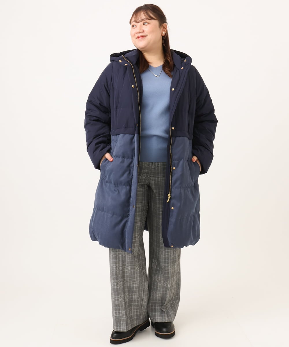 OLUAG02349 eur3(エウルキューブ) 【大きいサイズ】フードロングダウンコート ネイビー