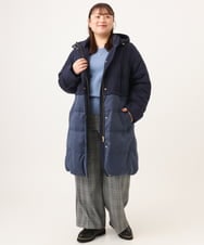OLUAG02349 eur3(エウルキューブ) 【大きいサイズ】フードロングダウンコート ネイビー