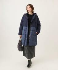 OLUAG02349 eur3(エウルキューブ) 【大きいサイズ】フードロングダウンコート ネイビー