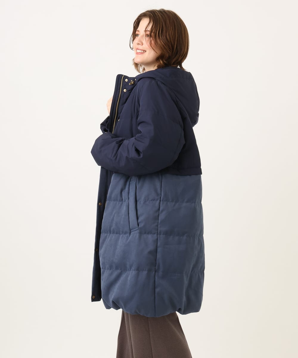 OLUAG02349 eur3(エウルキューブ) 【大きいサイズ】フードロングダウンコート ネイビー