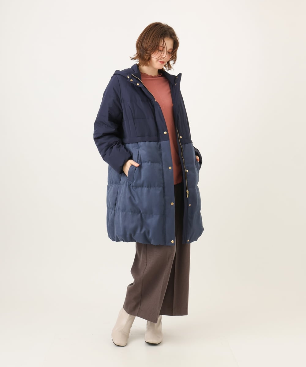 OLUAG02349 eur3(エウルキューブ) 【大きいサイズ】フードロングダウンコート ネイビー
