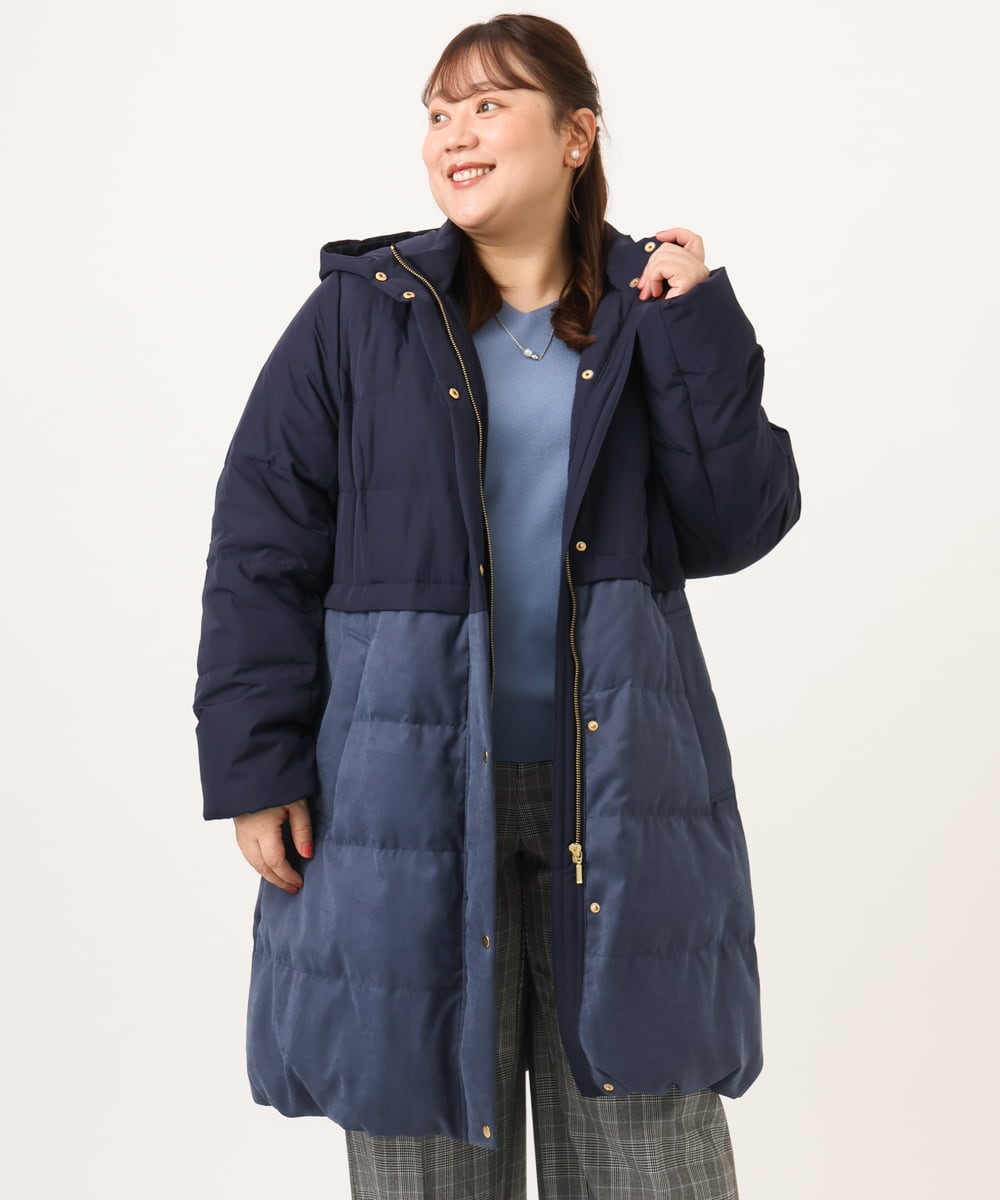 OLUAG02349 eur3(エウルキューブ) 【大きいサイズ】フードロングダウンコート ネイビー