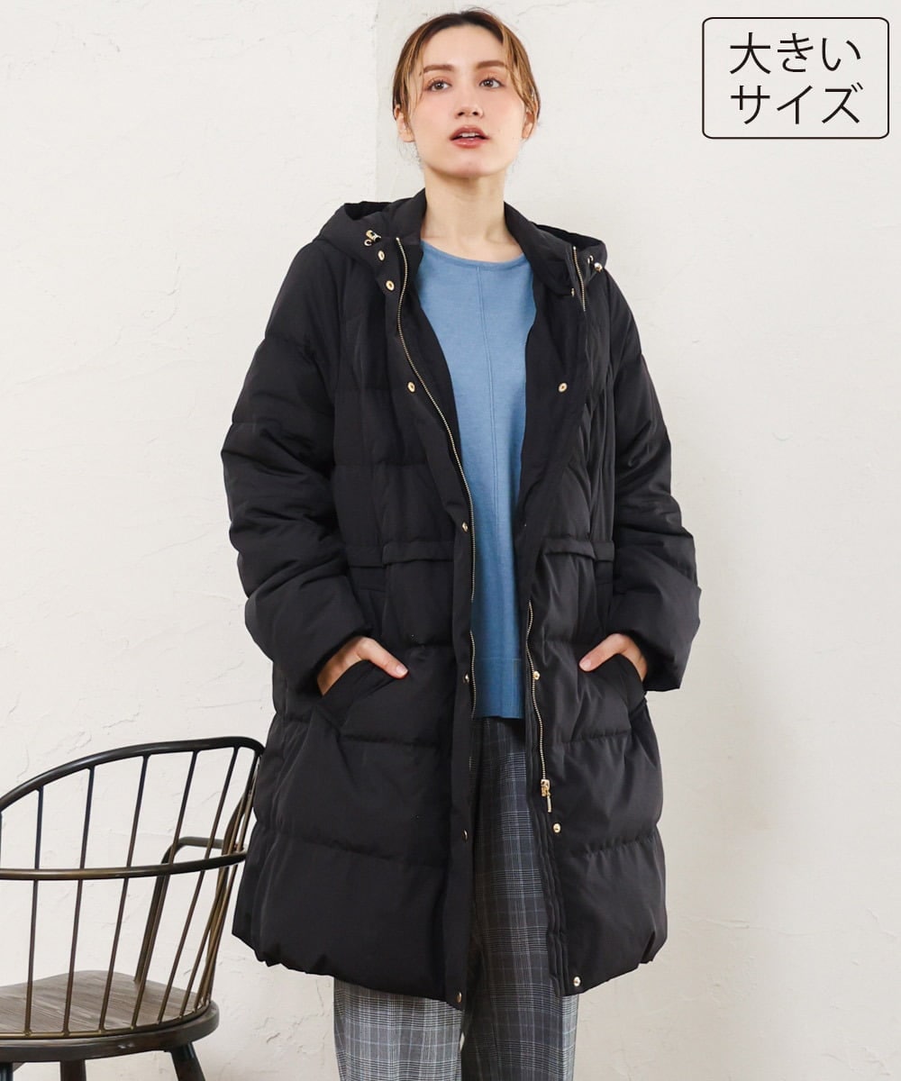 OLUAG02349 eur3(エウルキューブ) 【大きいサイズ】フードロングダウンコート ブラック