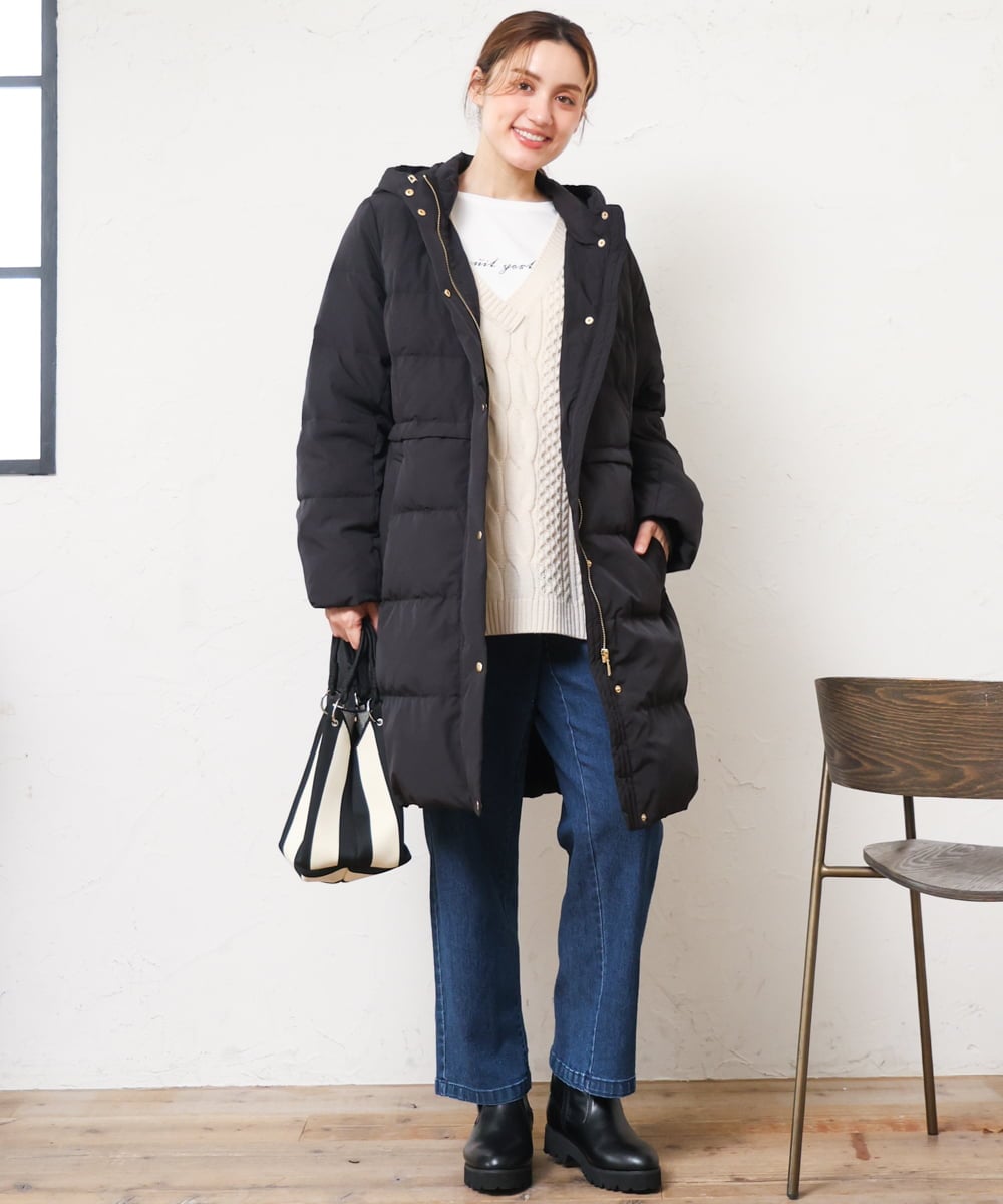 OLUAG02349 eur3(エウルキューブ) 【大きいサイズ】フードロングダウンコート ブラック