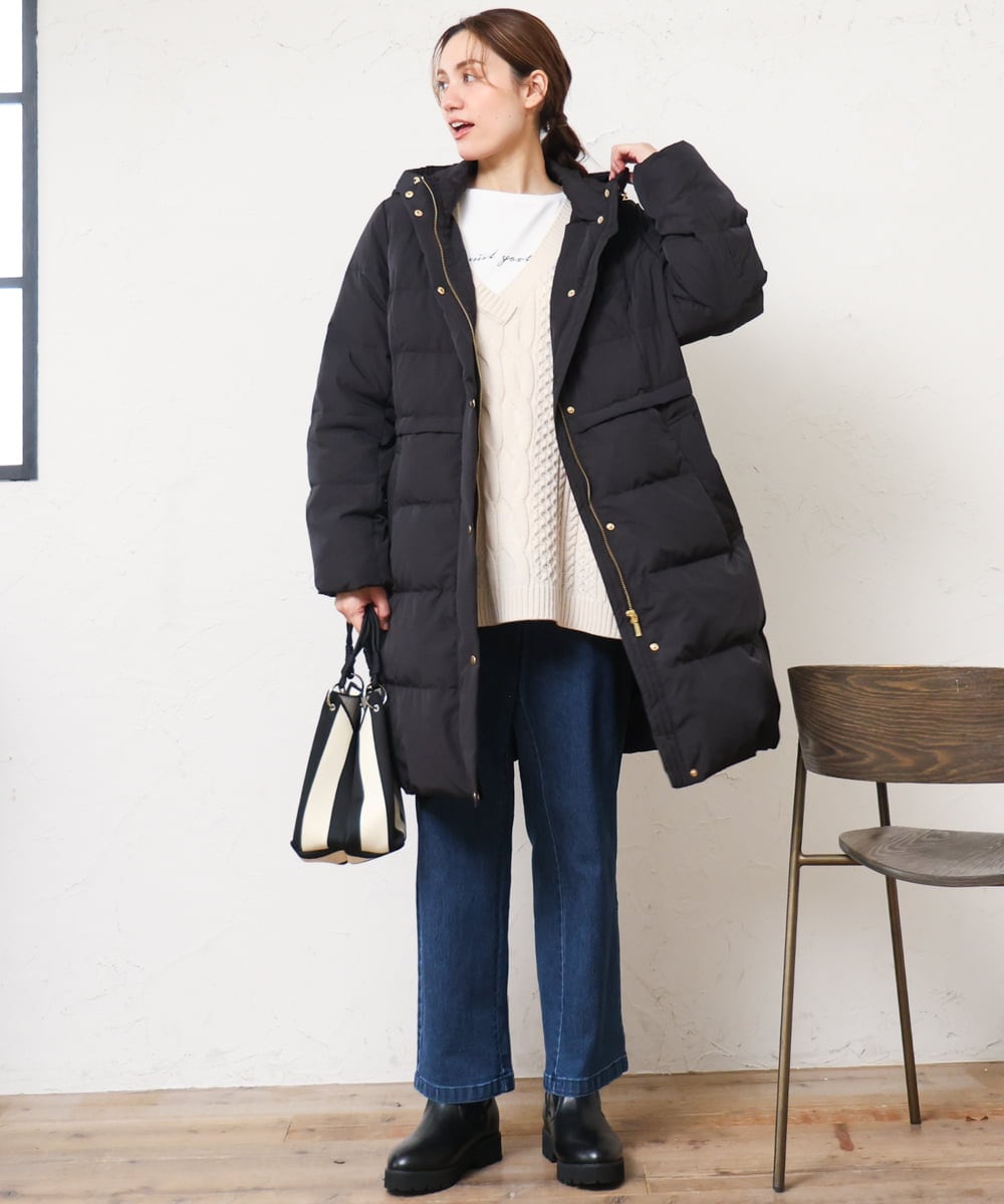OLUAG02349 eur3(エウルキューブ) 【大きいサイズ】フードロングダウンコート ブラック