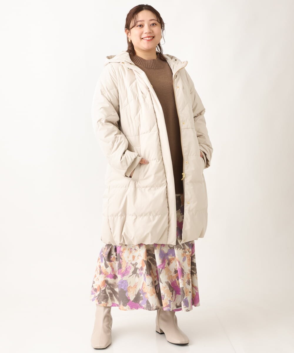 OLUAV01319 eur3(エウルキューブ) 【大きいサイズ】マットタフタダウンコート ベージュ(82)