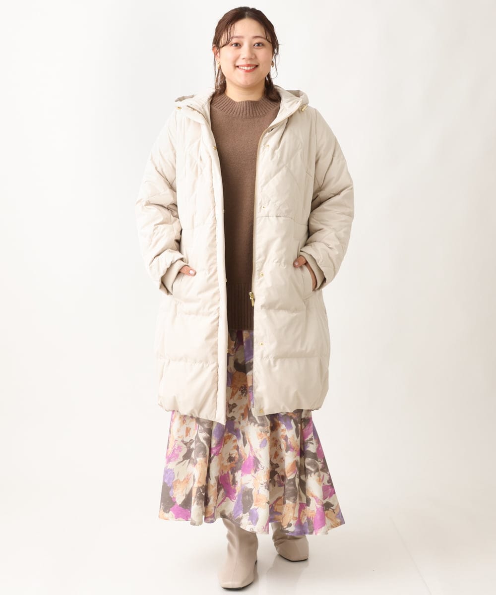 OLUAV01319 eur3(エウルキューブ) 【大きいサイズ】マットタフタダウンコート ベージュ(82)
