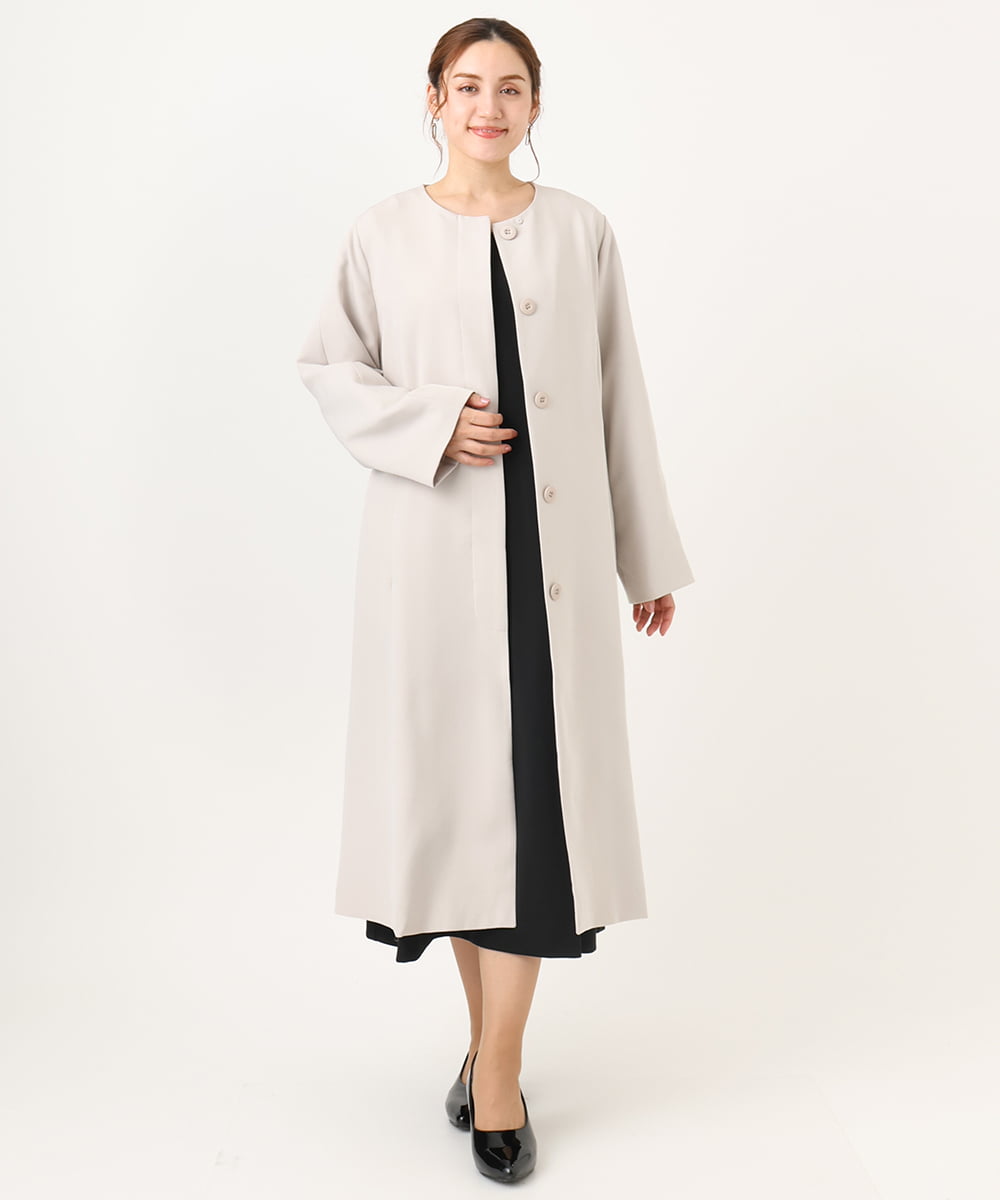 OLUBA04239 eur3(エウルキューブ) 【大きいサイズ】ノーカラーロングコート グレージュ(89)