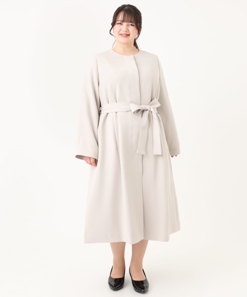 OLUBA04239 eur3(エウルキューブ) 【大きいサイズ】ノーカラーロングコート グレージュ(89)