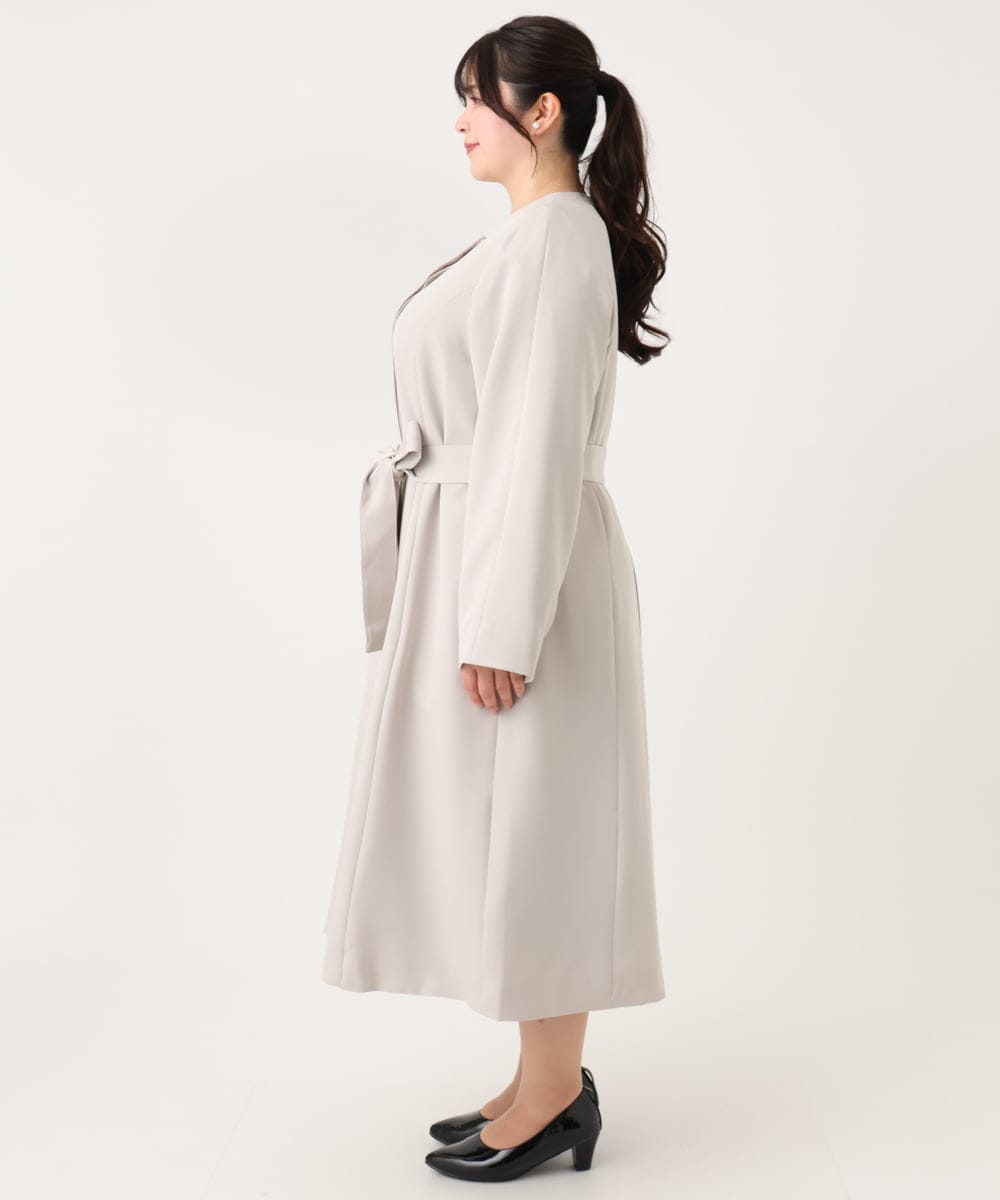 OLUBA04239 eur3(エウルキューブ) 【大きいサイズ】ノーカラーロングコート グレージュ(89)