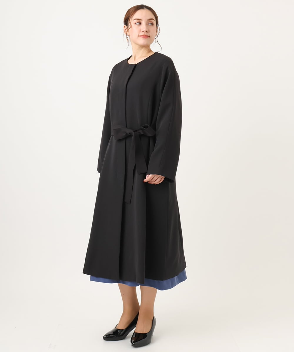 OLUBA04239 eur3(エウルキューブ) 【大きいサイズ】ノーカラーロングコート ブラック(94)