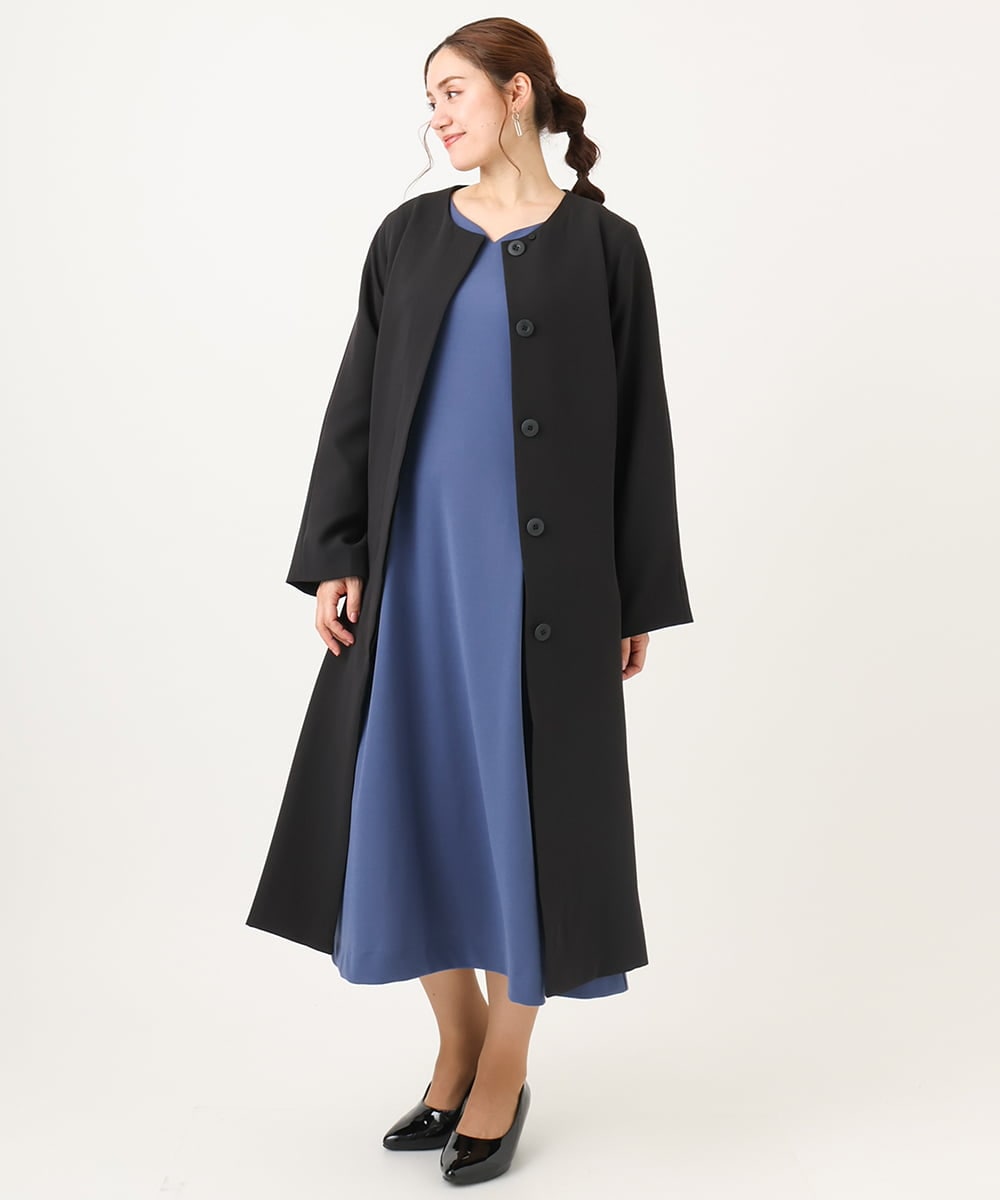 OLUBA04239 eur3(エウルキューブ) 【大きいサイズ】ノーカラーロングコート ブラック(94)