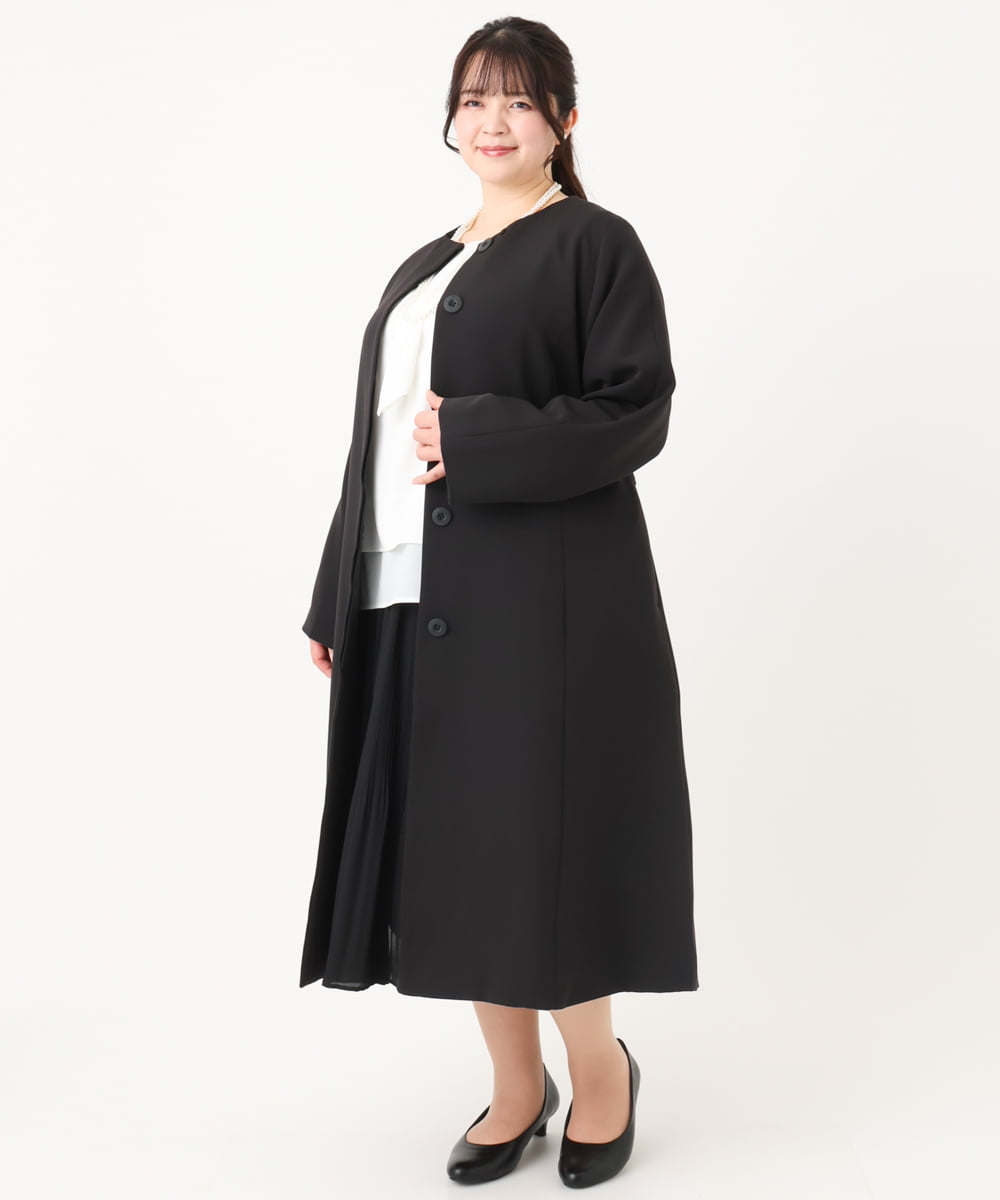OLUBA04239 eur3(エウルキューブ) 【大きいサイズ】ノーカラーロングコート ブラック(94)