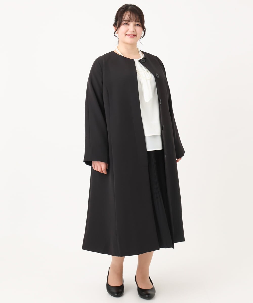 OLUBA04239 eur3(エウルキューブ) 【大きいサイズ】ノーカラーロングコート ブラック(94)