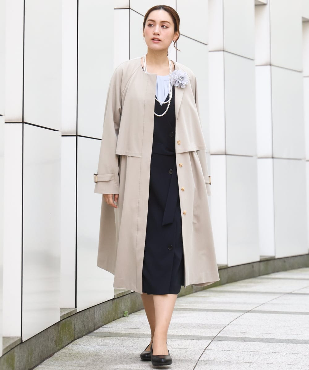 OLUBD09239 eur3(エウルキューブ) 【WEB先行販売】【大きいサイズ】ノーカラートレンチコート ベージュ(82)