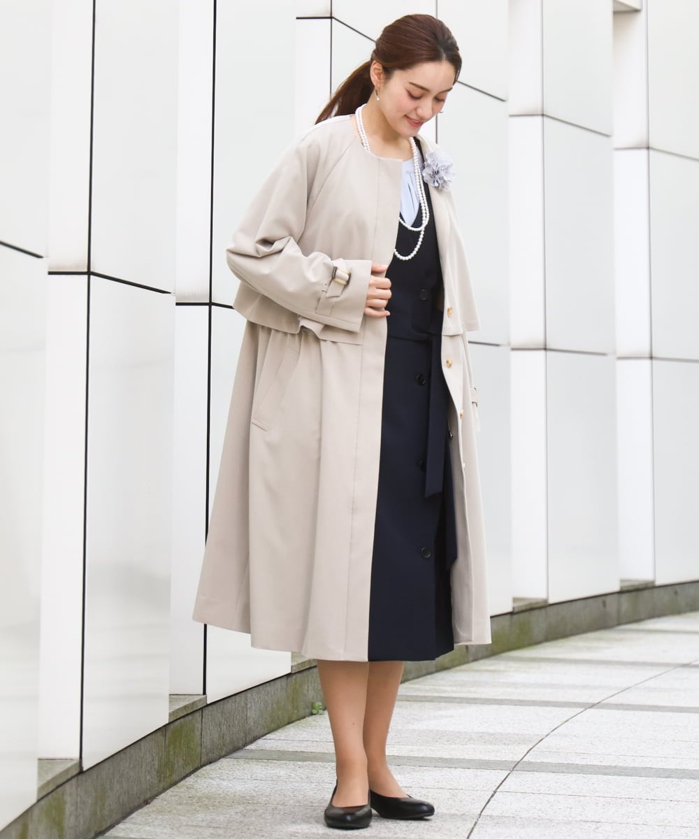 OLUBD09239 eur3(エウルキューブ) 【WEB先行販売】【大きいサイズ】ノーカラートレンチコート ベージュ(82)