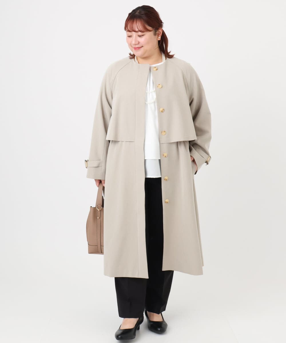 OLUBD09239 eur3(エウルキューブ) 【WEB先行販売】【大きいサイズ】ノーカラートレンチコート ベージュ(82)