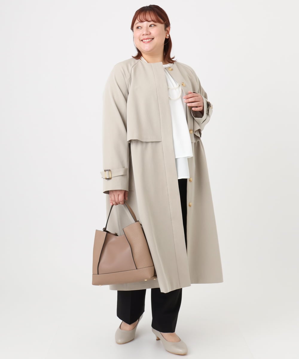 OLUBD09239 eur3(エウルキューブ) 【WEB先行販売】【大きいサイズ】ノーカラートレンチコート ベージュ(82)