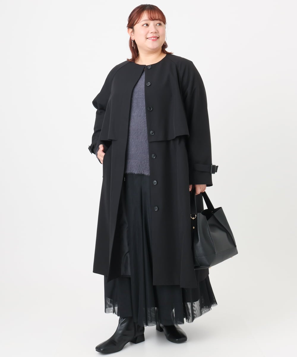 OLUBD09239 eur3(エウルキューブ) 【WEB先行販売】【大きいサイズ】ノーカラートレンチコート ブラック(94)