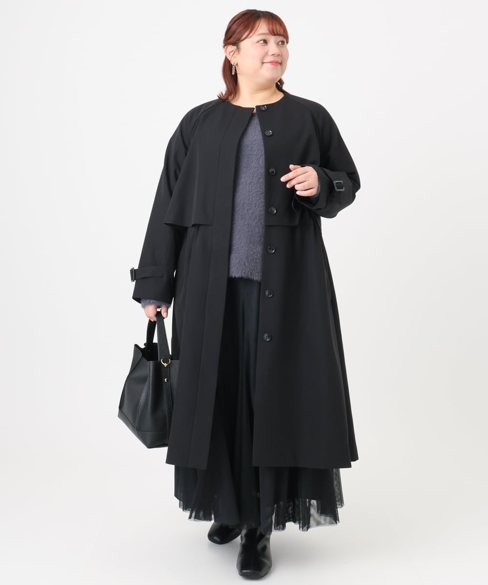OLUBD09239 eur3(エウルキューブ) 【WEB先行販売】【大きいサイズ】ノーカラートレンチコート ブラック(94)