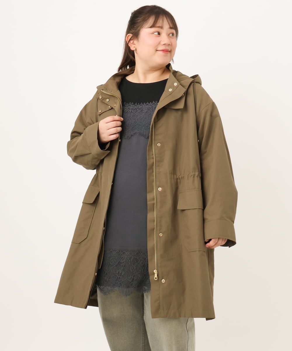 OLUKD05199 eur3(エウルキューブ) 【大きいサイズ】モッズ風フーディ―コート カーキ