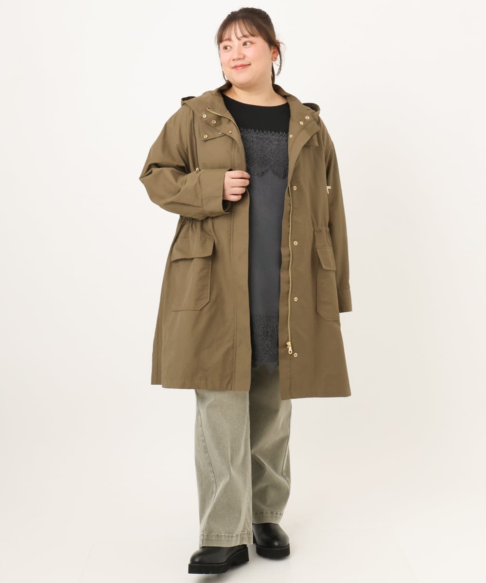 OLUKD05199 eur3(エウルキューブ) 【WEB先行販売】【大きいサイズ】モッズ風フーディ―コート カーキ
